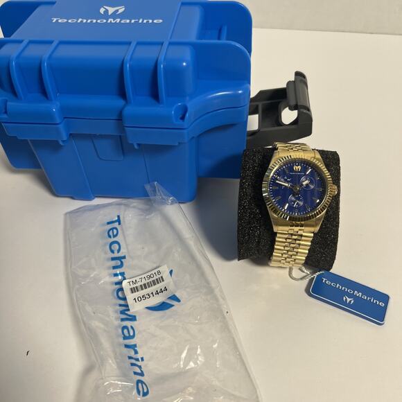 New Unisex TechnoMarine Gold-Tone Chronograph Watch with Blue Dial main image 10